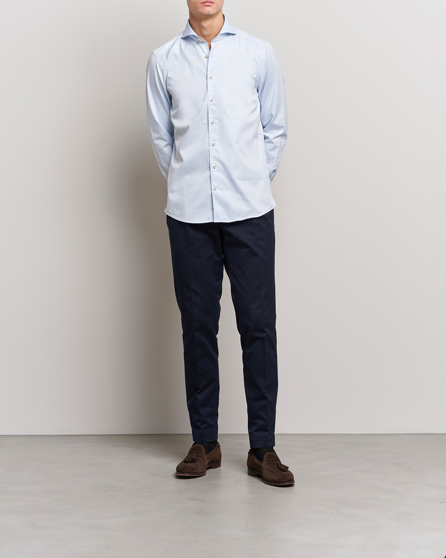 Heren | Overhemden | Stenströms | Slimline Washed Cotton Shirt Light Blue