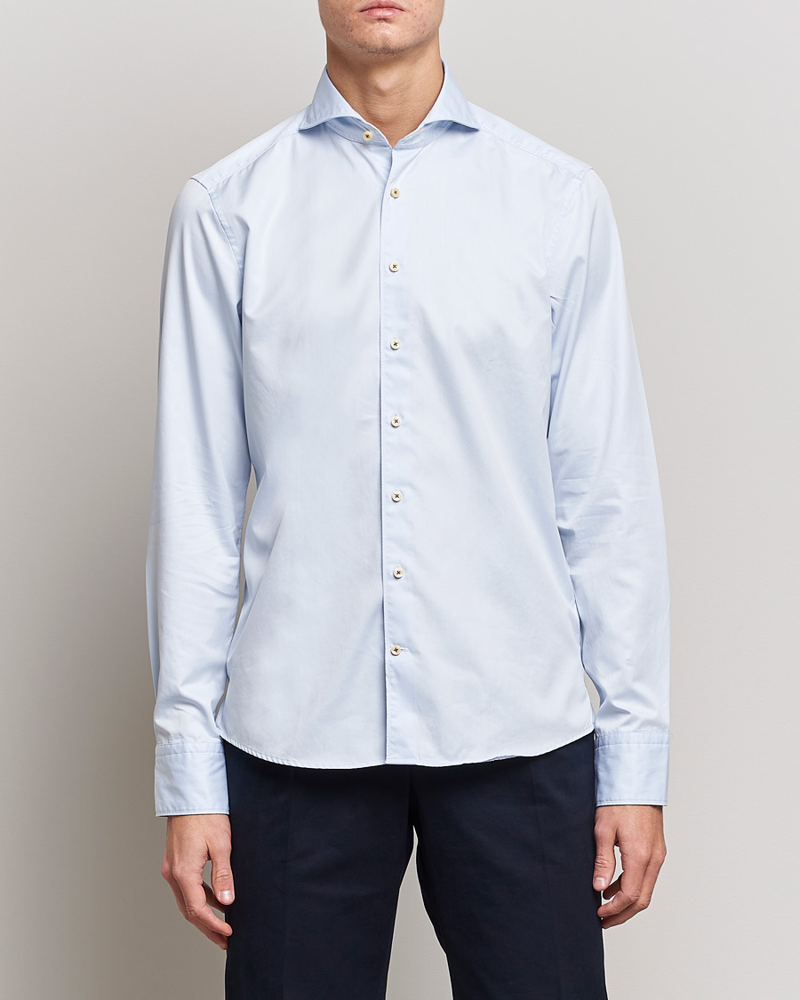 Heren | Casual | Stenströms | Slimline Washed Cotton Shirt Light Blue