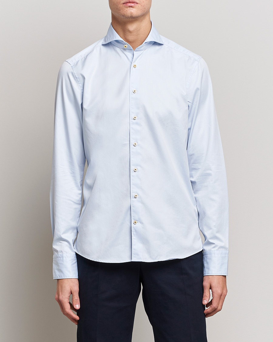 Heren | Overhemden | Stenströms | Slimline Washed Cotton Shirt Light Blue