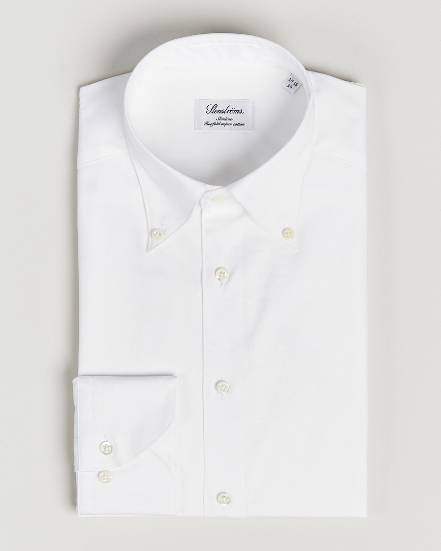 Heren | Overhemden | Stenströms | Slimline Pinpoint Oxford Button Down Shirt White