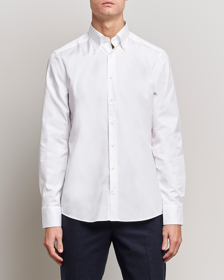 Heren | Overhemden | Stenströms | Slimline Pinpoint Oxford Button Down Shirt White