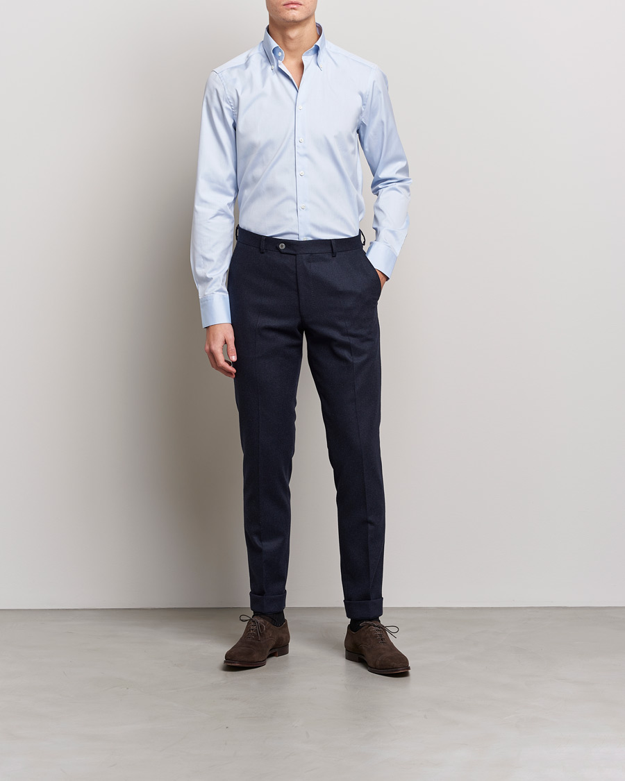 Heren | Formeel | Stenströms | Slimline Pinpoint Oxford Button Down Shirt Light Blue