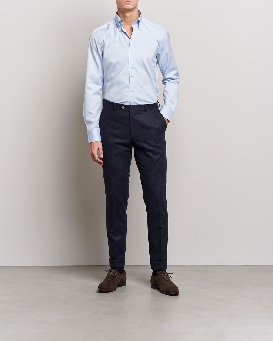 Heren | Overhemden | Stenströms | Slimline Pinpoint Oxford Button Down Shirt Light Blue