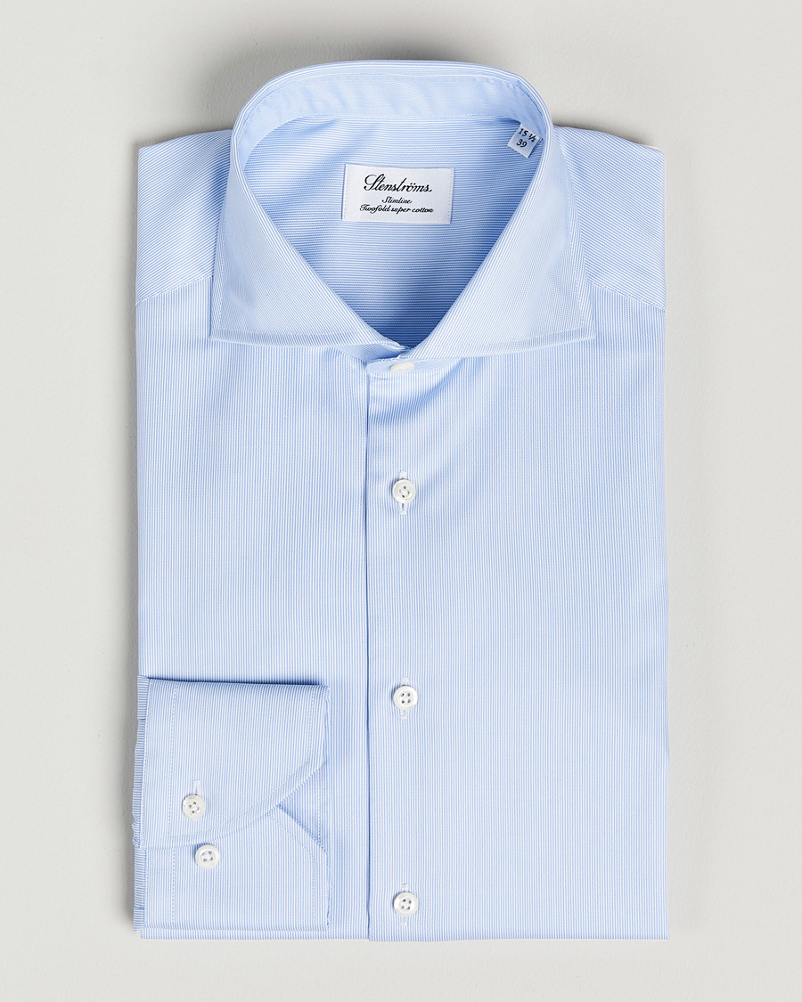 Heren | Overhemden | Stenströms | Slimline Micro Stripe Cut Away Shirt Blue