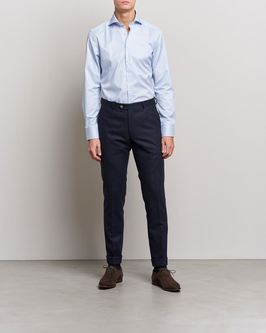 Heren | Formeel | Stenströms | Slimline Micro Stripe Cut Away Shirt Blue