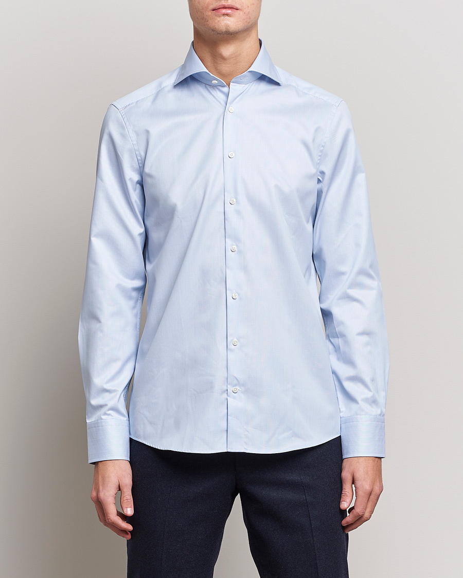 Heren | Overhemden | Stenströms | Slimline Micro Stripe Cut Away Shirt Blue