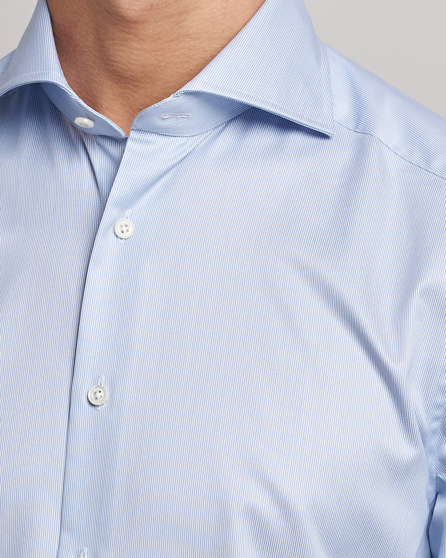 Heren | Overhemden | Stenströms | Slimline Micro Stripe Cut Away Shirt Blue
