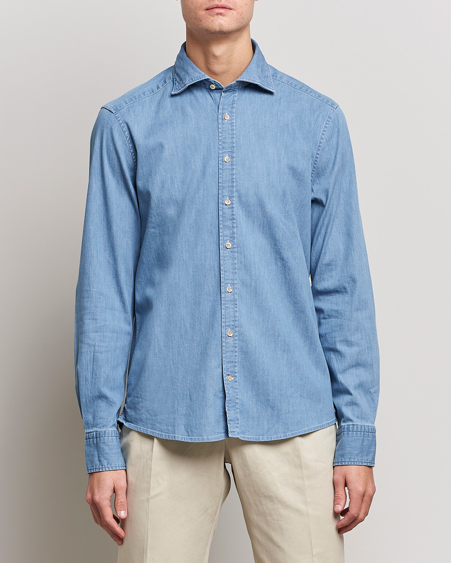Heren | Spijker overhemden | Stenströms | Slimline Garment Washed Shirt Light Denim