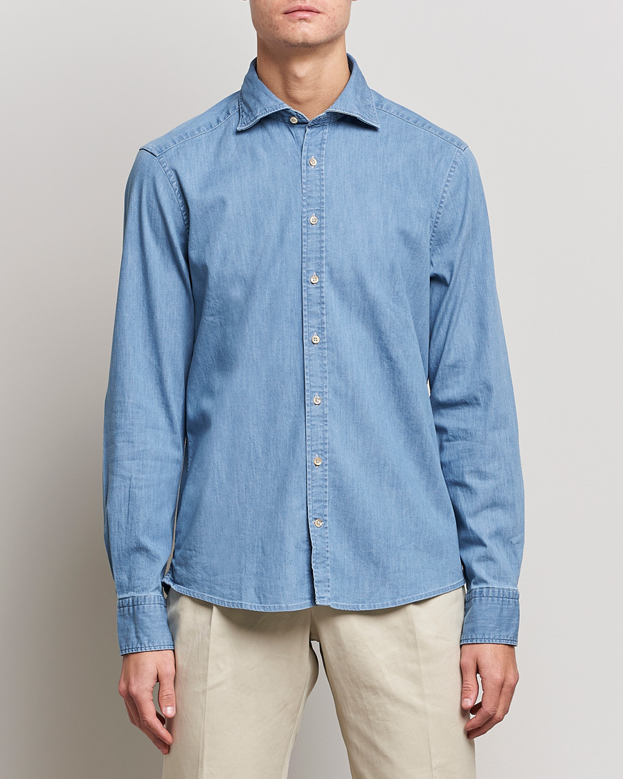 Heren | Overhemden | Stenströms | Slimline Garment Washed Shirt Light Denim