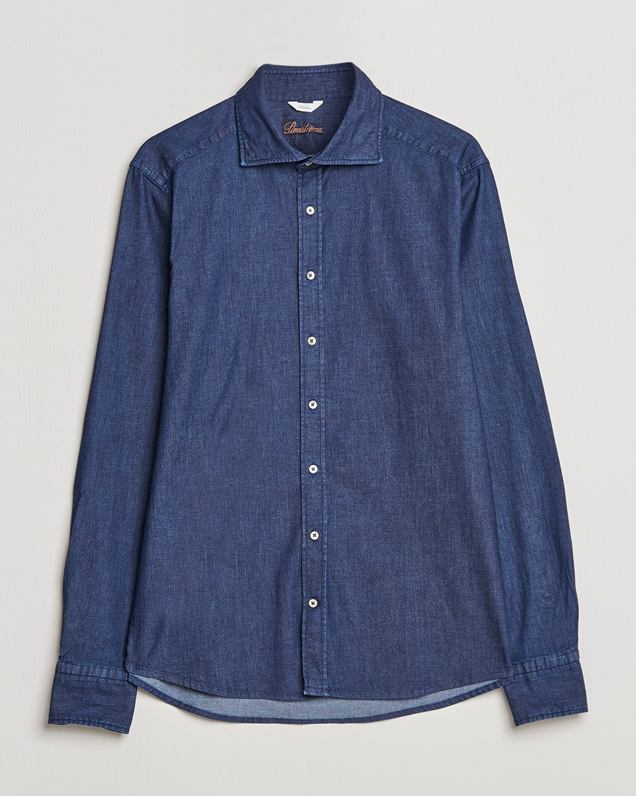 Heren | Overhemden | Stenströms | Slimline Garment Washed Shirt Dark Denim