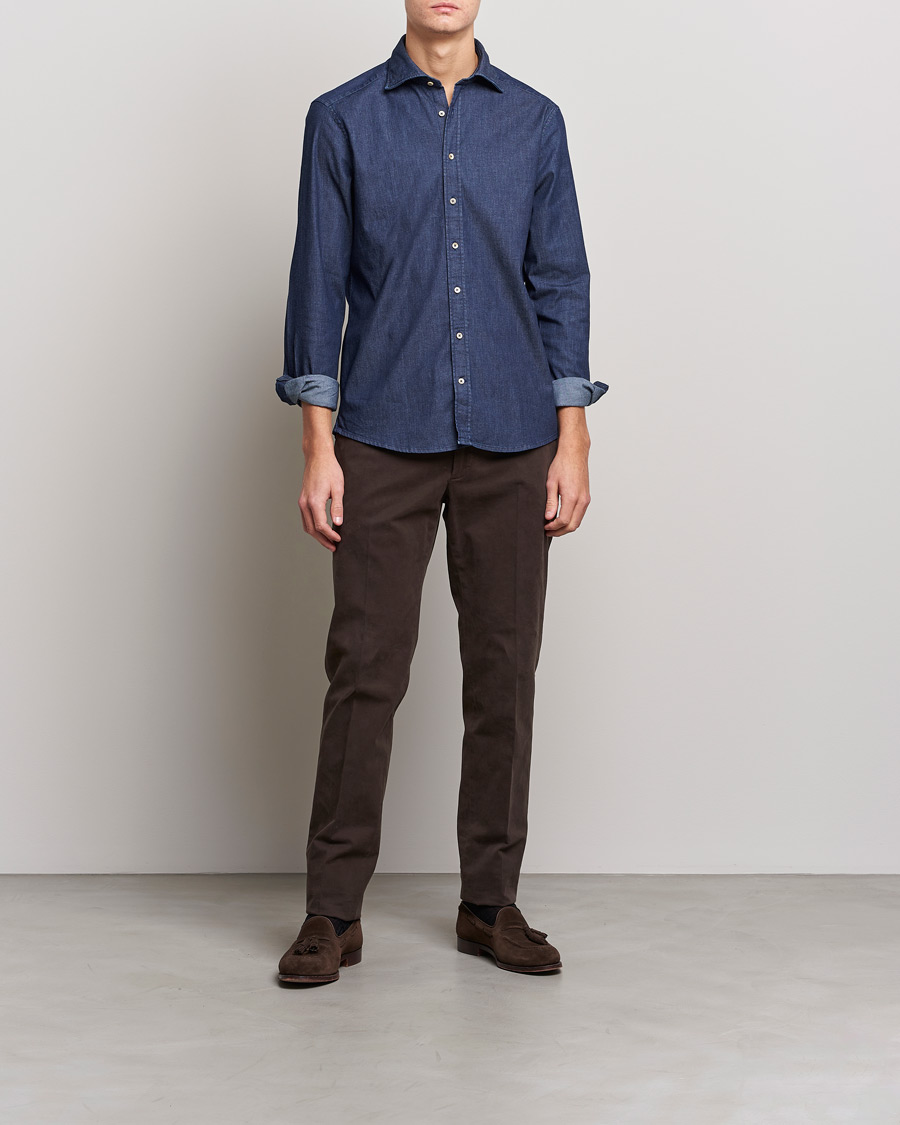 Heren | Overhemden | Stenströms | Slimline Garment Washed Shirt Dark Denim