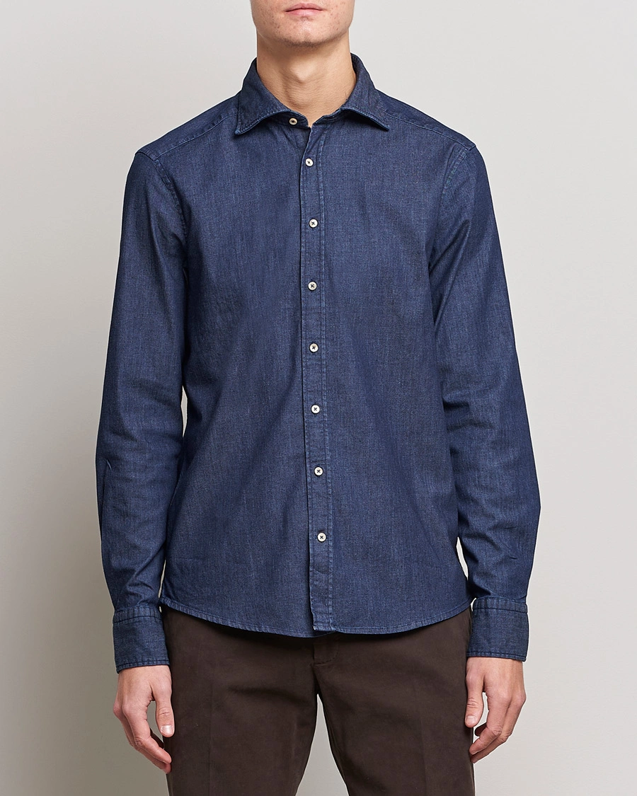 Heren | Spijker overhemden | Stenströms | Slimline Garment Washed Shirt Dark Denim