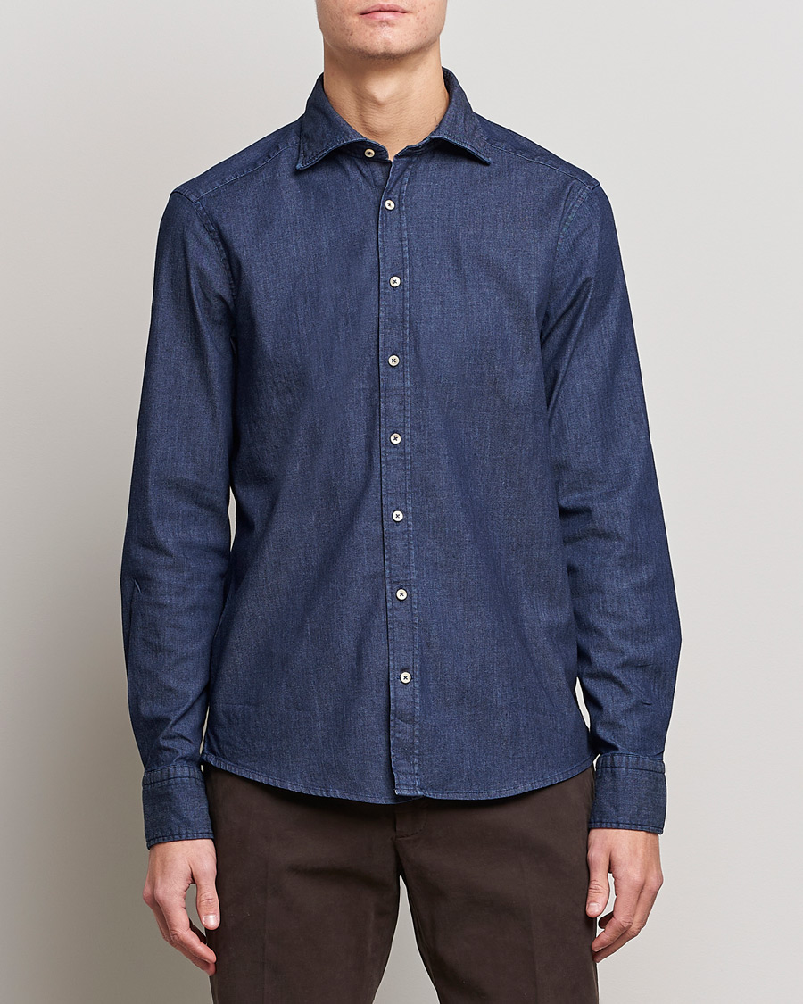 Heren | Casual | Stenströms | Slimline Garment Washed Shirt Dark Denim