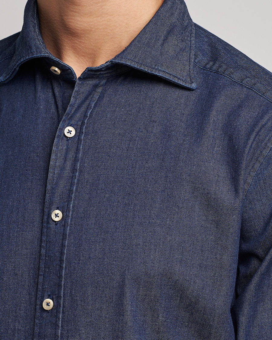 Heren | Overhemden | Stenströms | Slimline Garment Washed Shirt Dark Denim