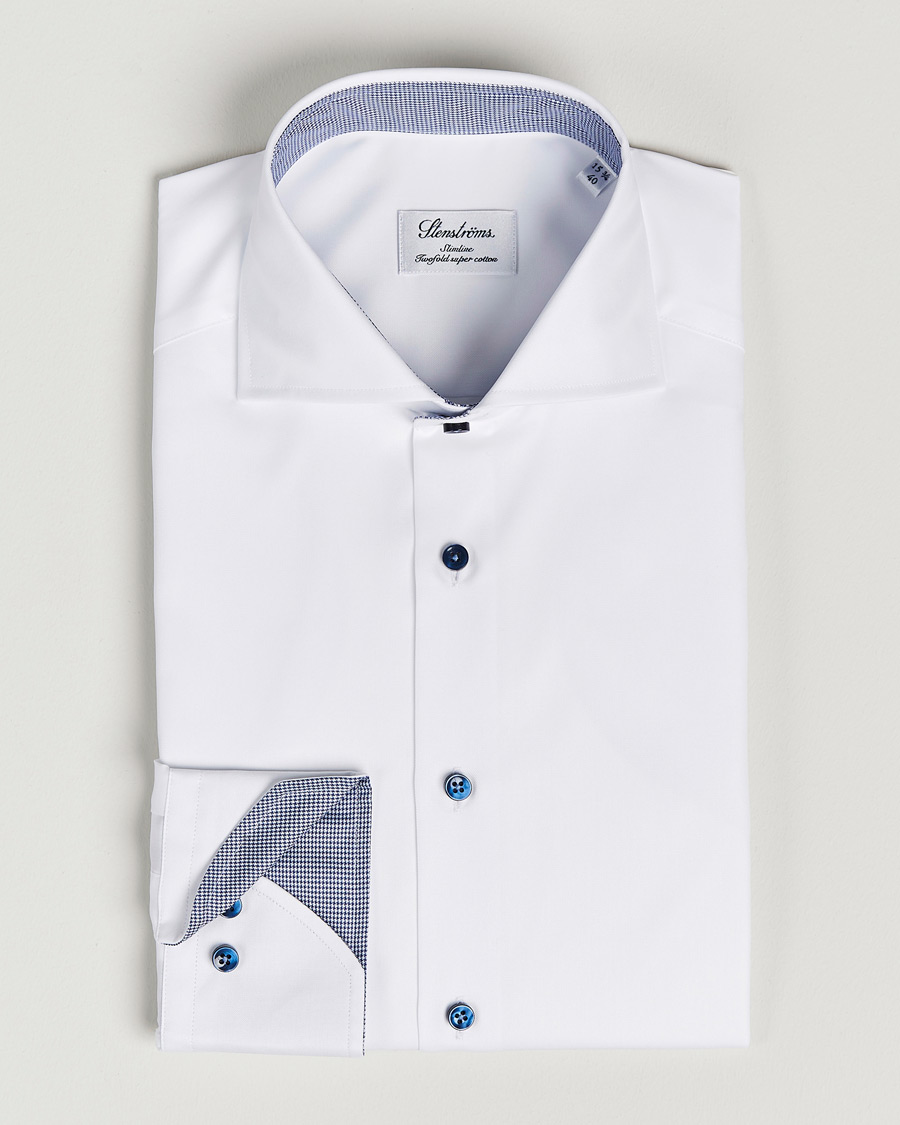 Heren | Overhemden | Stenströms | Slimline Micro Check Contrast Shirt White