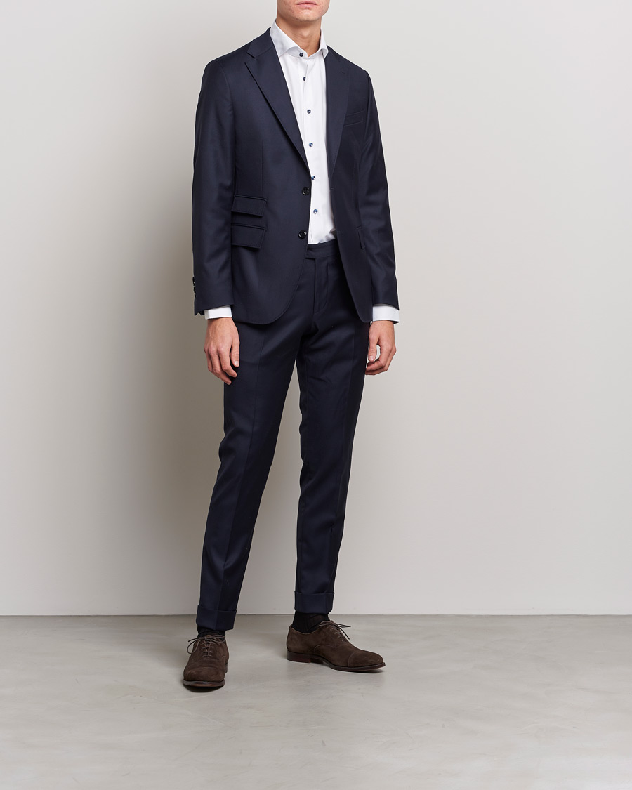 Heren | Overhemden | Stenströms | Slimline Micro Check Contrast Shirt White