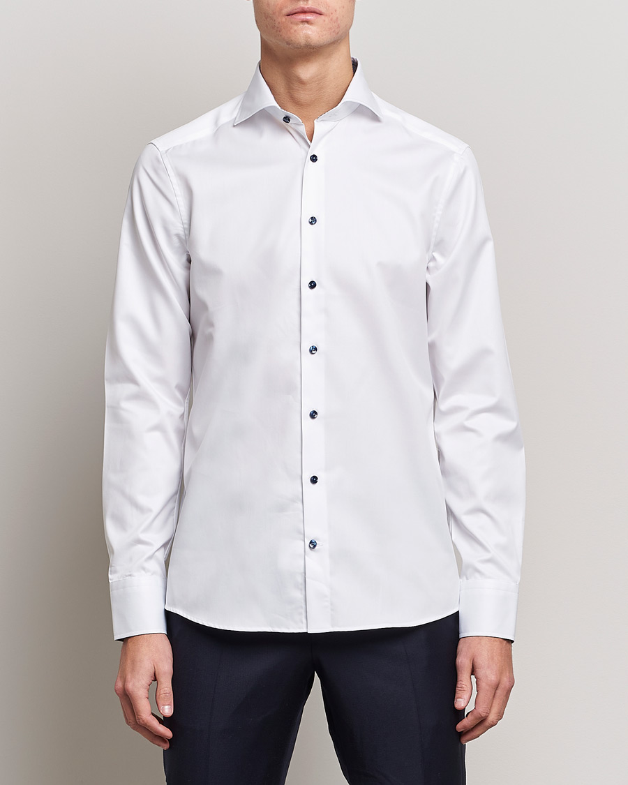 Heren | Overhemden | Stenströms | Slimline Micro Check Contrast Shirt White
