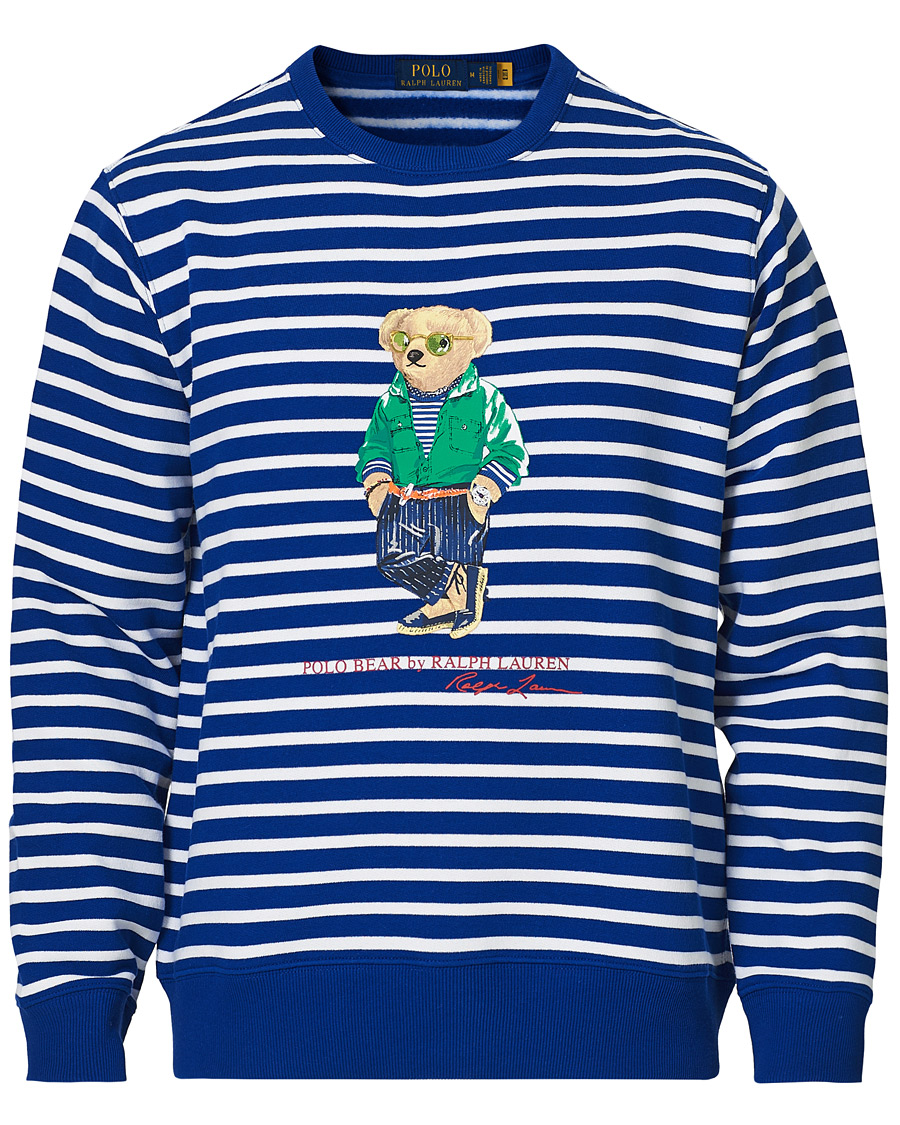 Heren | Truien | Polo Ralph Lauren | Fleece Heritage Bear Striped Sweatshirt Blue/White