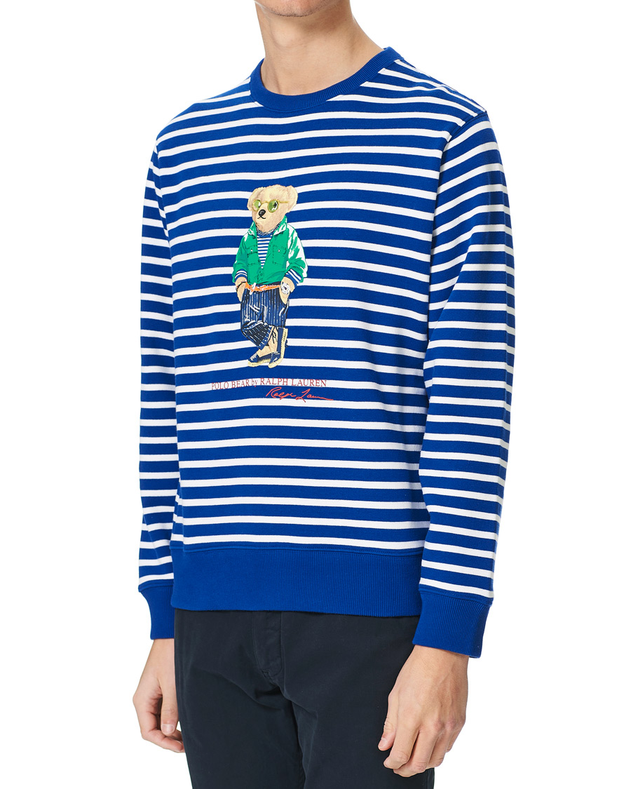 Heren | Truien | Polo Ralph Lauren | Fleece Heritage Bear Striped Sweatshirt Blue/White