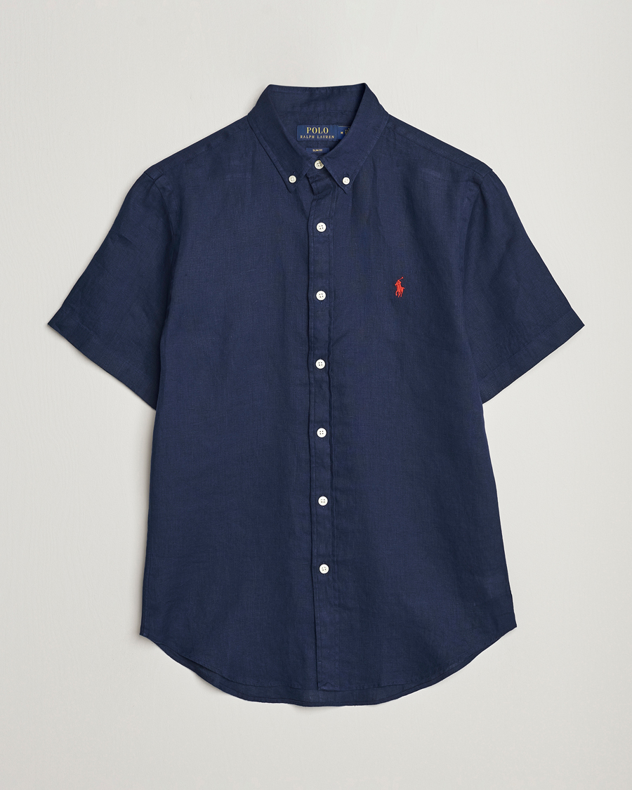 Heren | Overhemden | Polo Ralph Lauren | Slim Fit Linen Short Sleeve Shirt Newport Navy