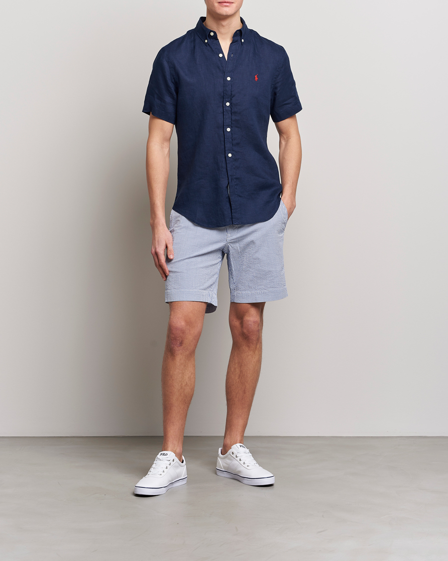Heren | Overhemden | Polo Ralph Lauren | Slim Fit Linen Short Sleeve Shirt Newport Navy