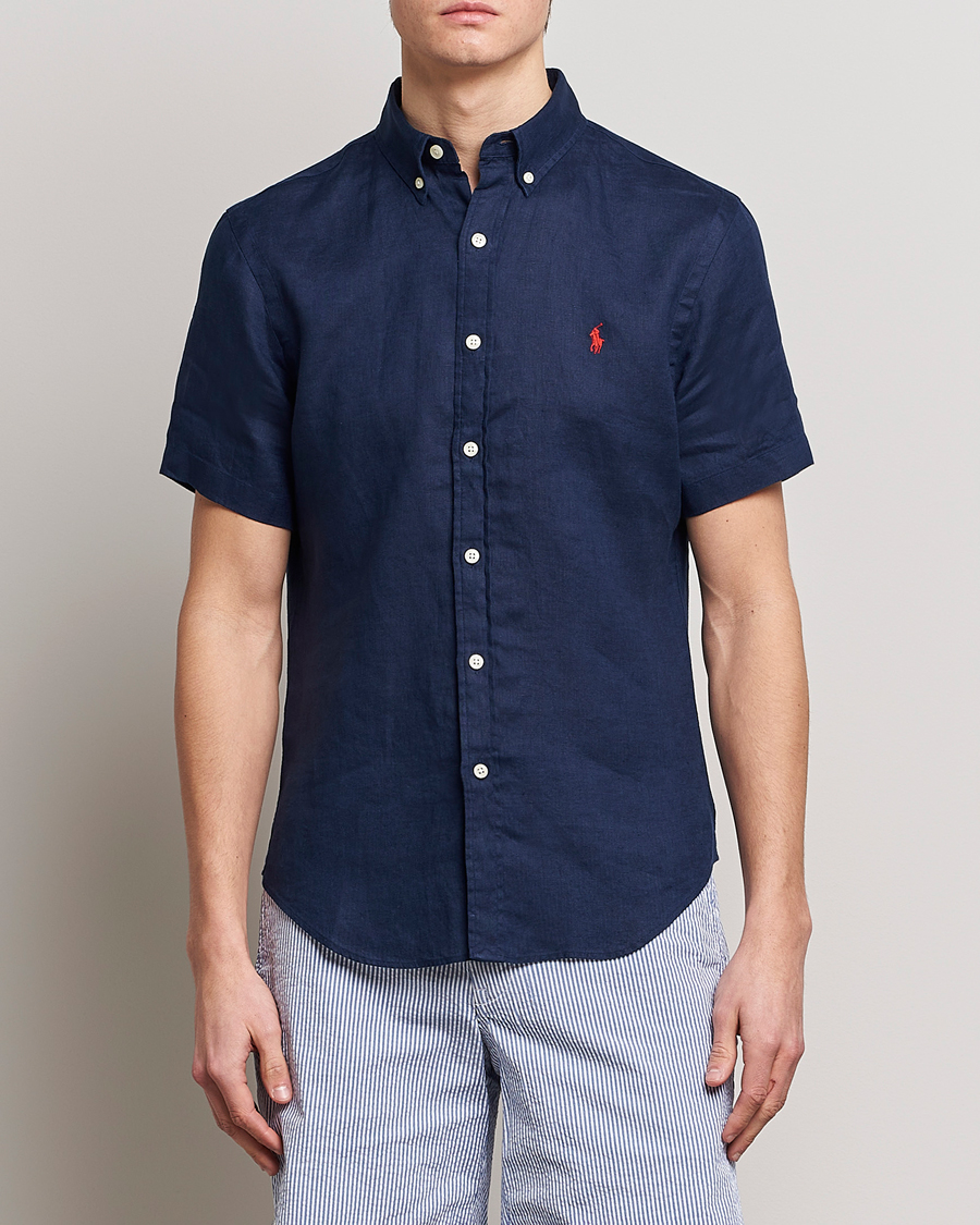 Heren | Overhemden | Polo Ralph Lauren | Slim Fit Linen Short Sleeve Shirt Newport Navy
