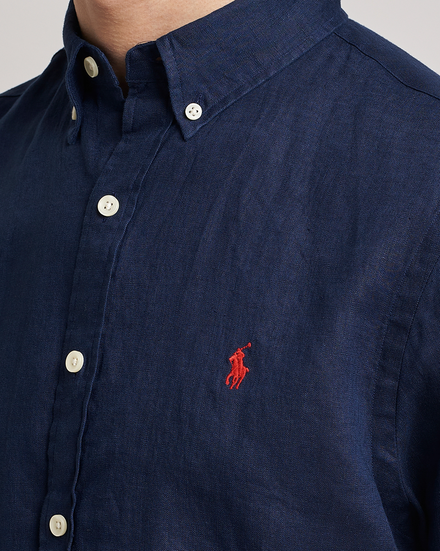 Heren | Overhemden | Polo Ralph Lauren | Slim Fit Linen Short Sleeve Shirt Newport Navy