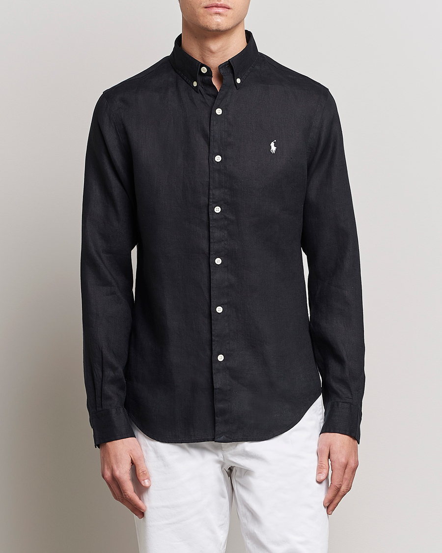 Heren | Casual | Polo Ralph Lauren | Slim Fit Linen Button Down Shirt Polo Black