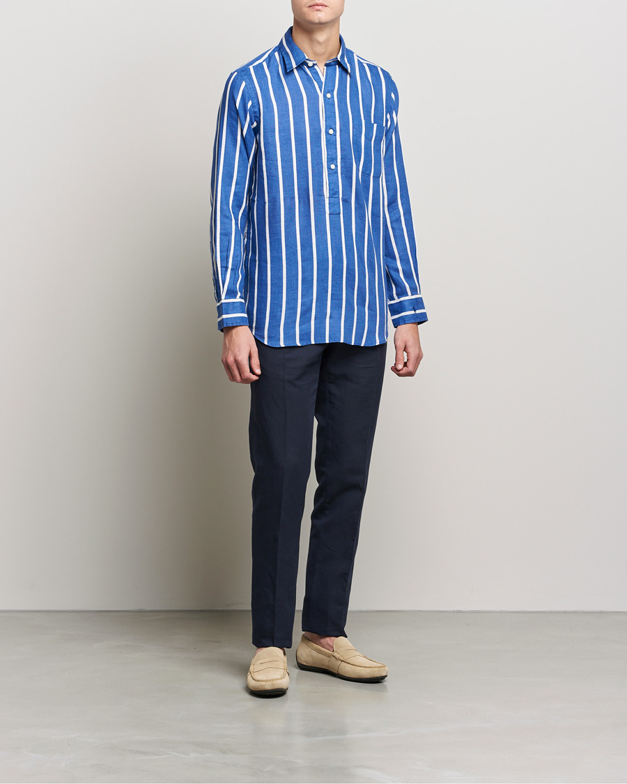 Heren | Overhemden | Polo Ralph Lauren | Linen Striped Popover Shirt Navy/White
