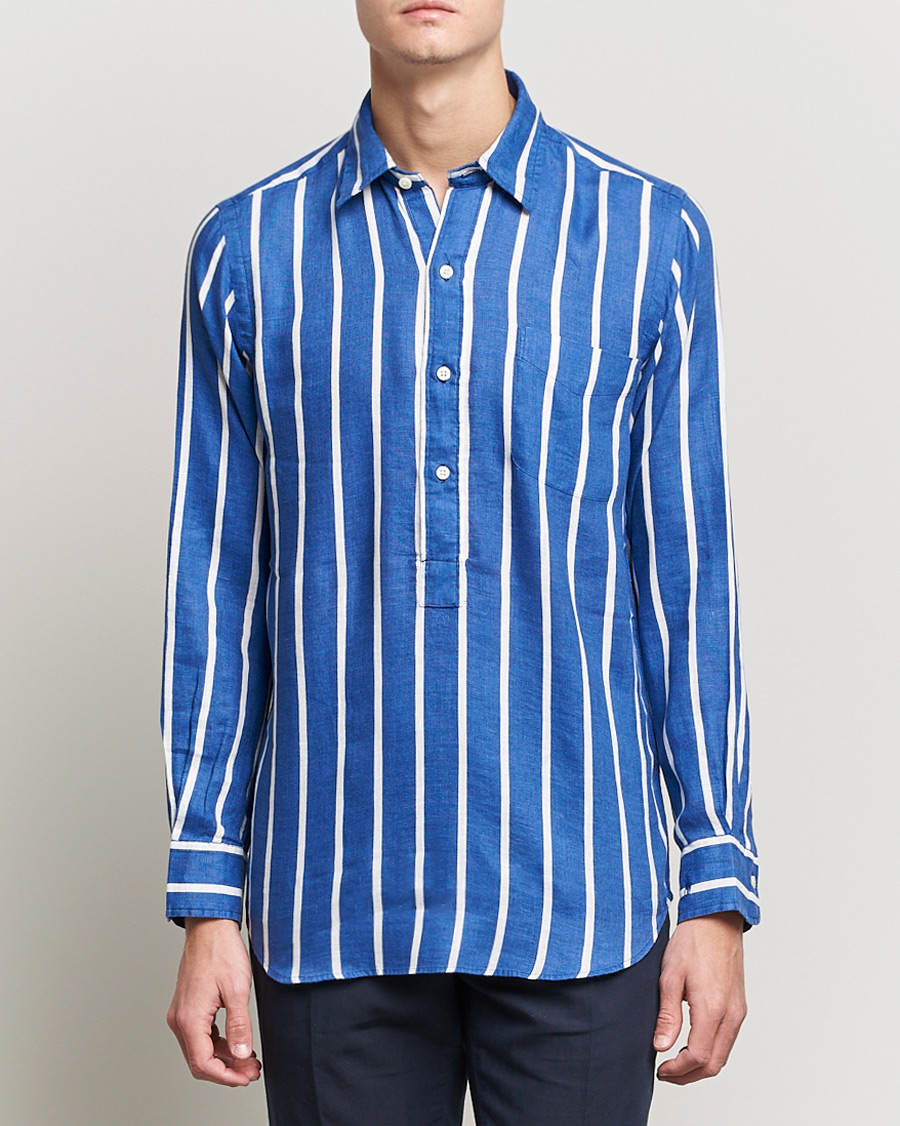 Heren | Overhemden | Polo Ralph Lauren | Linen Striped Popover Shirt Navy/White