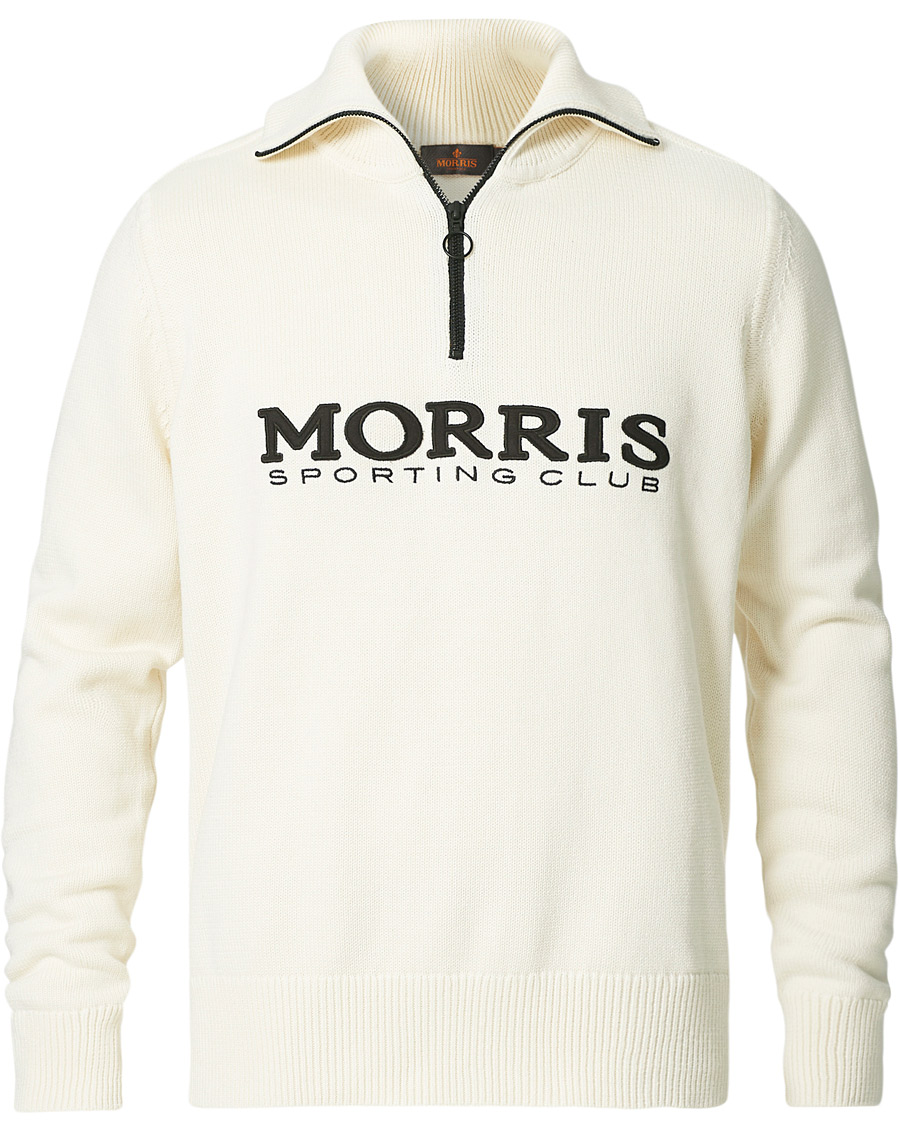 Heren | Truien | Morris | Norton Logo Knitted Half-Zip Off White