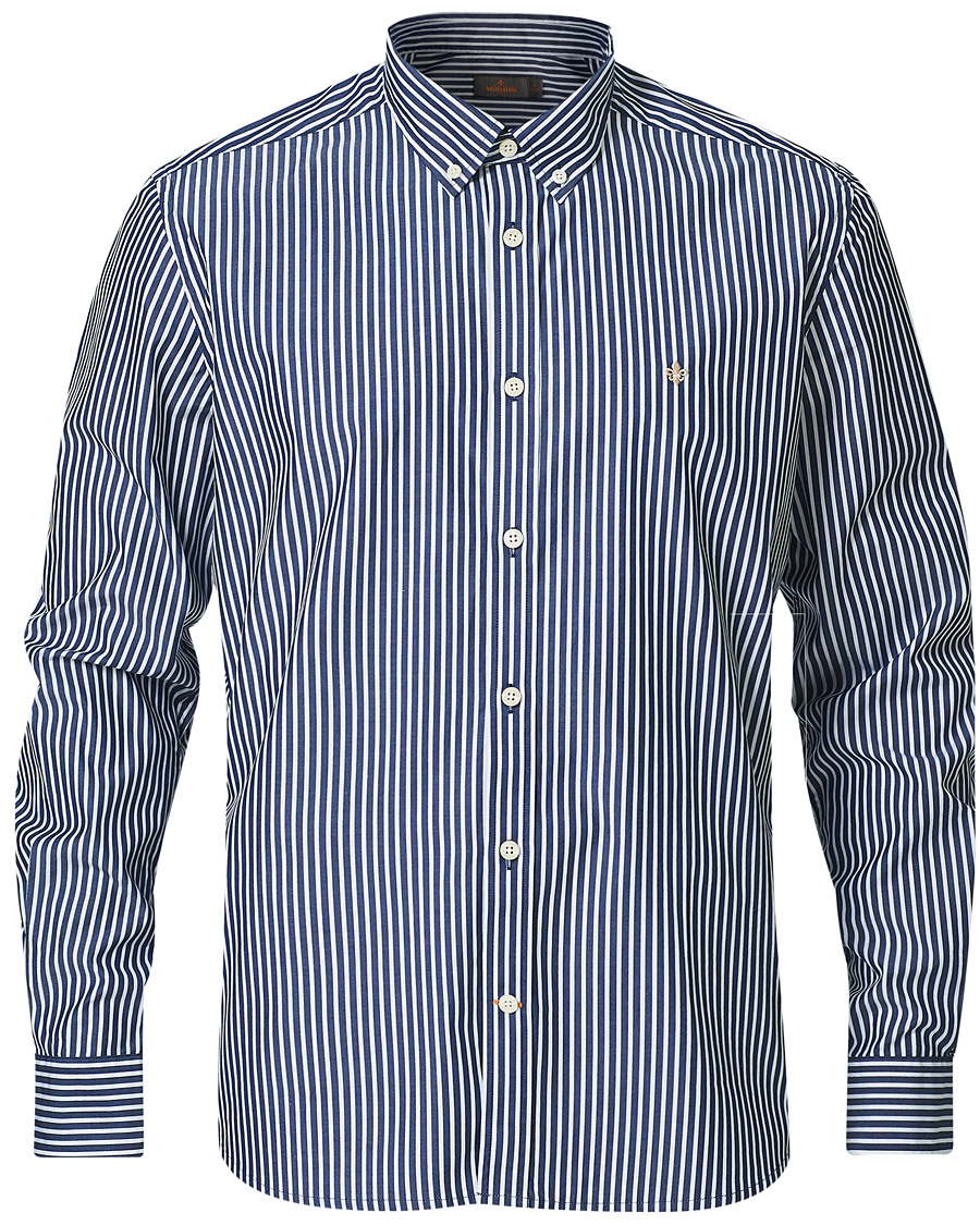 Heren | Overhemden | Morris | Poplin Striped Button Down Shirt White/Navy