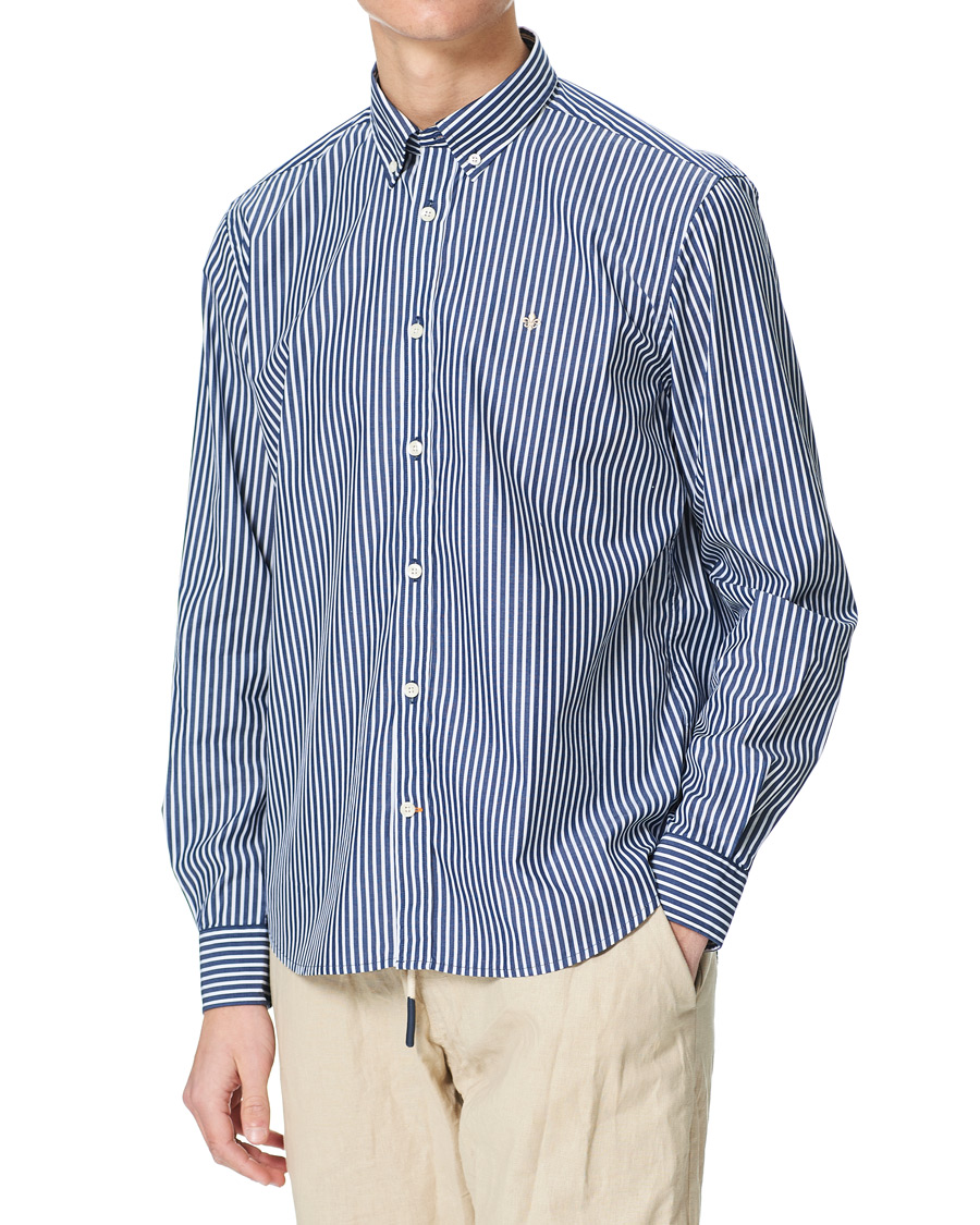 Heren | Overhemden | Morris | Poplin Striped Button Down Shirt White/Navy