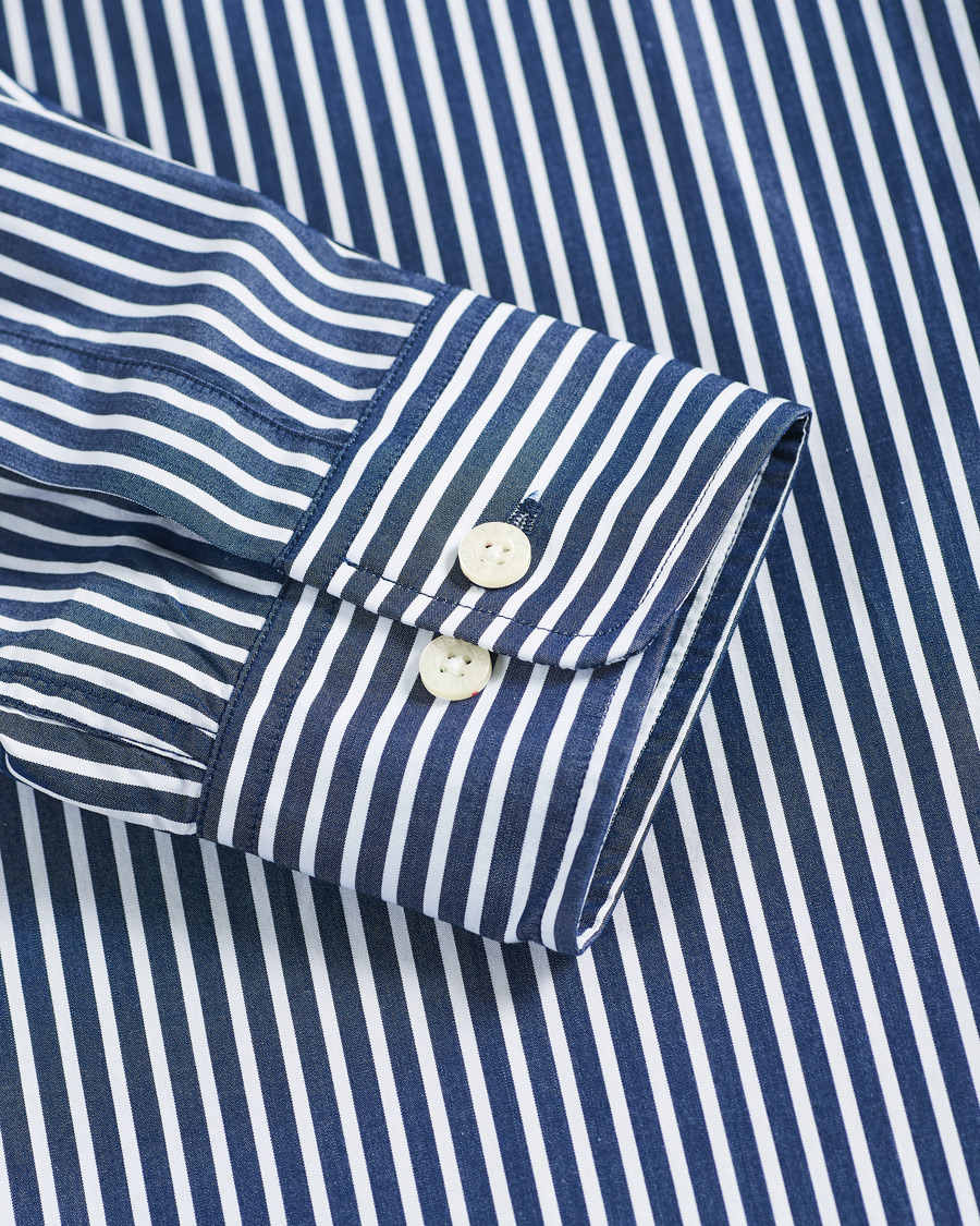 Heren | Overhemden | Morris | Poplin Striped Button Down Shirt White/Navy
