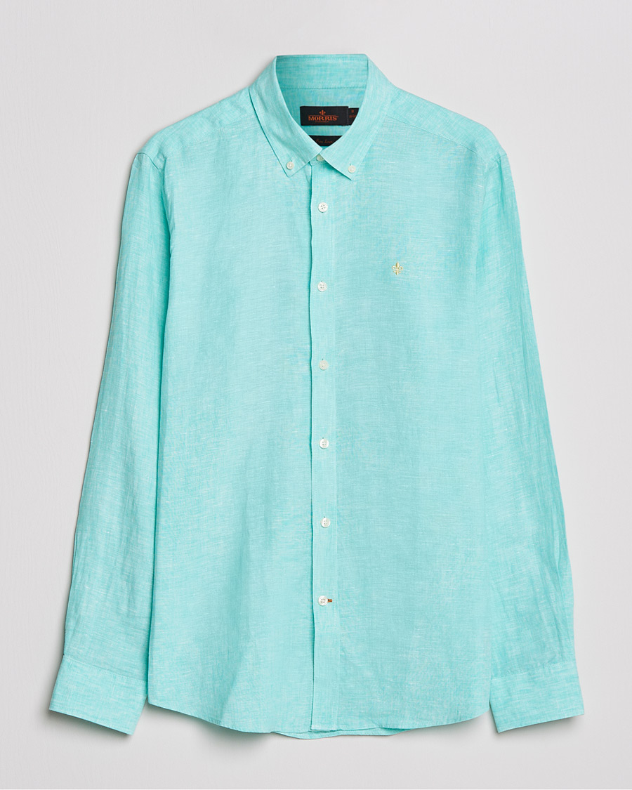 Heren | Overhemden | Morris | Douglas Linen Shirt Aqua Green