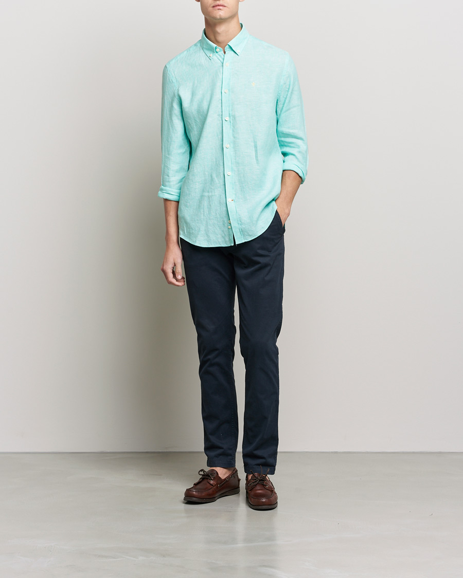 Heren | Overhemden | Morris | Douglas Linen Shirt Aqua Green