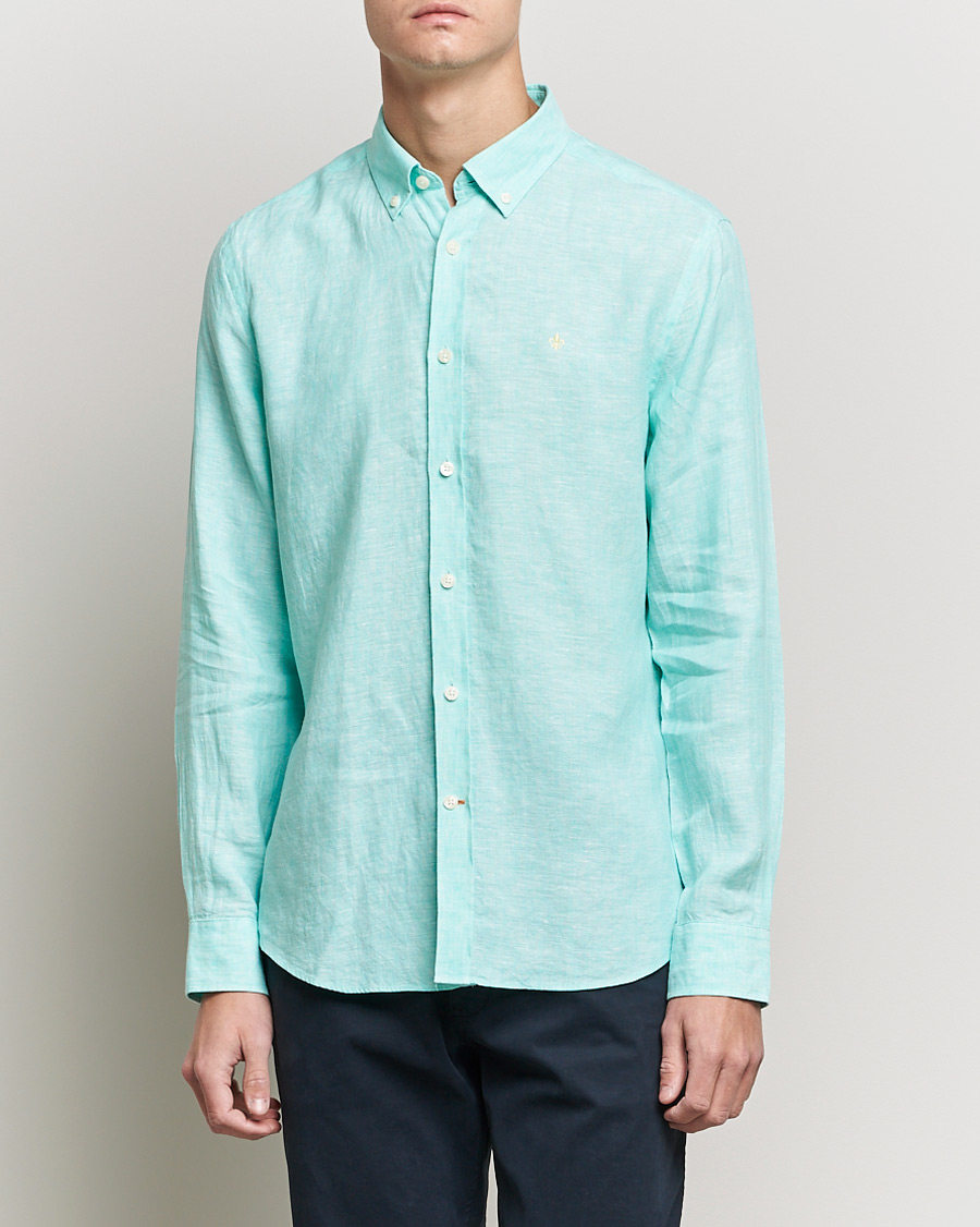 Heren | Overhemden | Morris | Douglas Linen Shirt Aqua Green