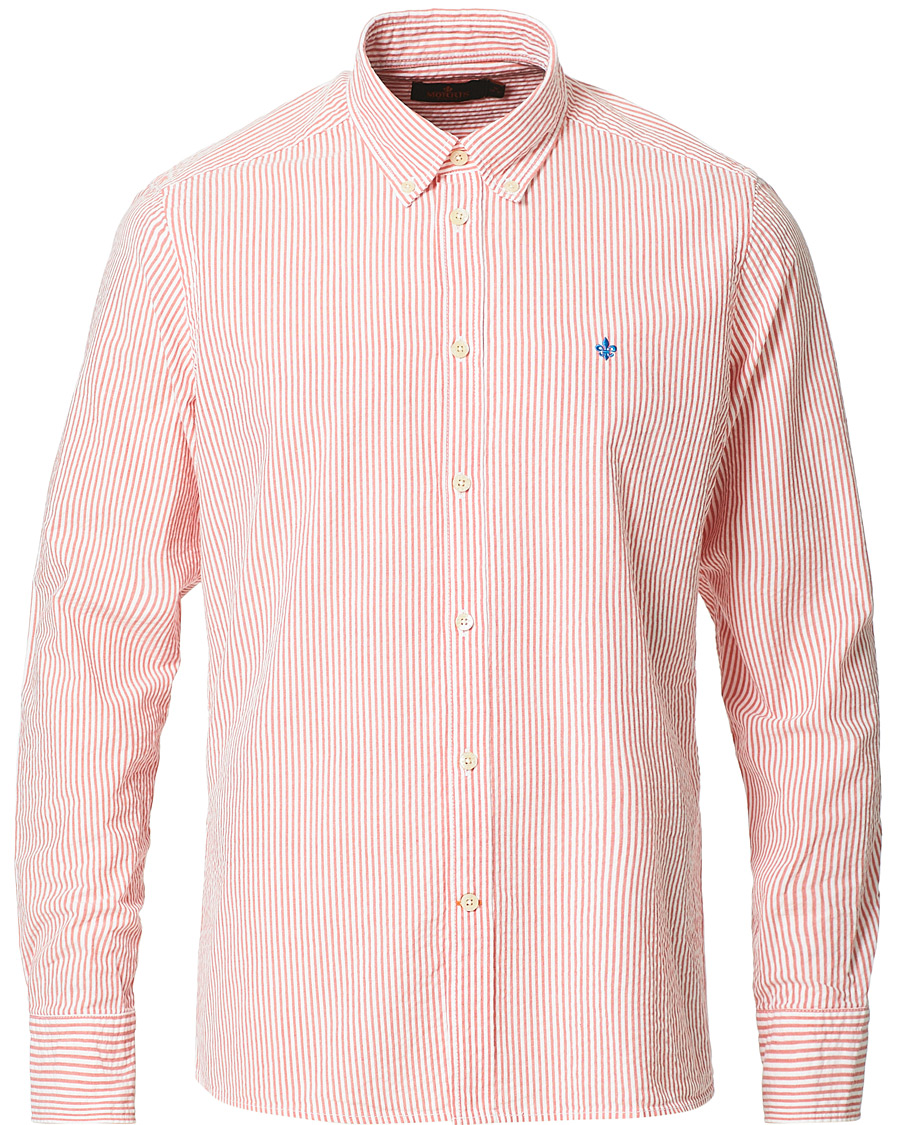 Heren | Overhemden | Morris | Seersucker Striped Button Down Shirt Orange