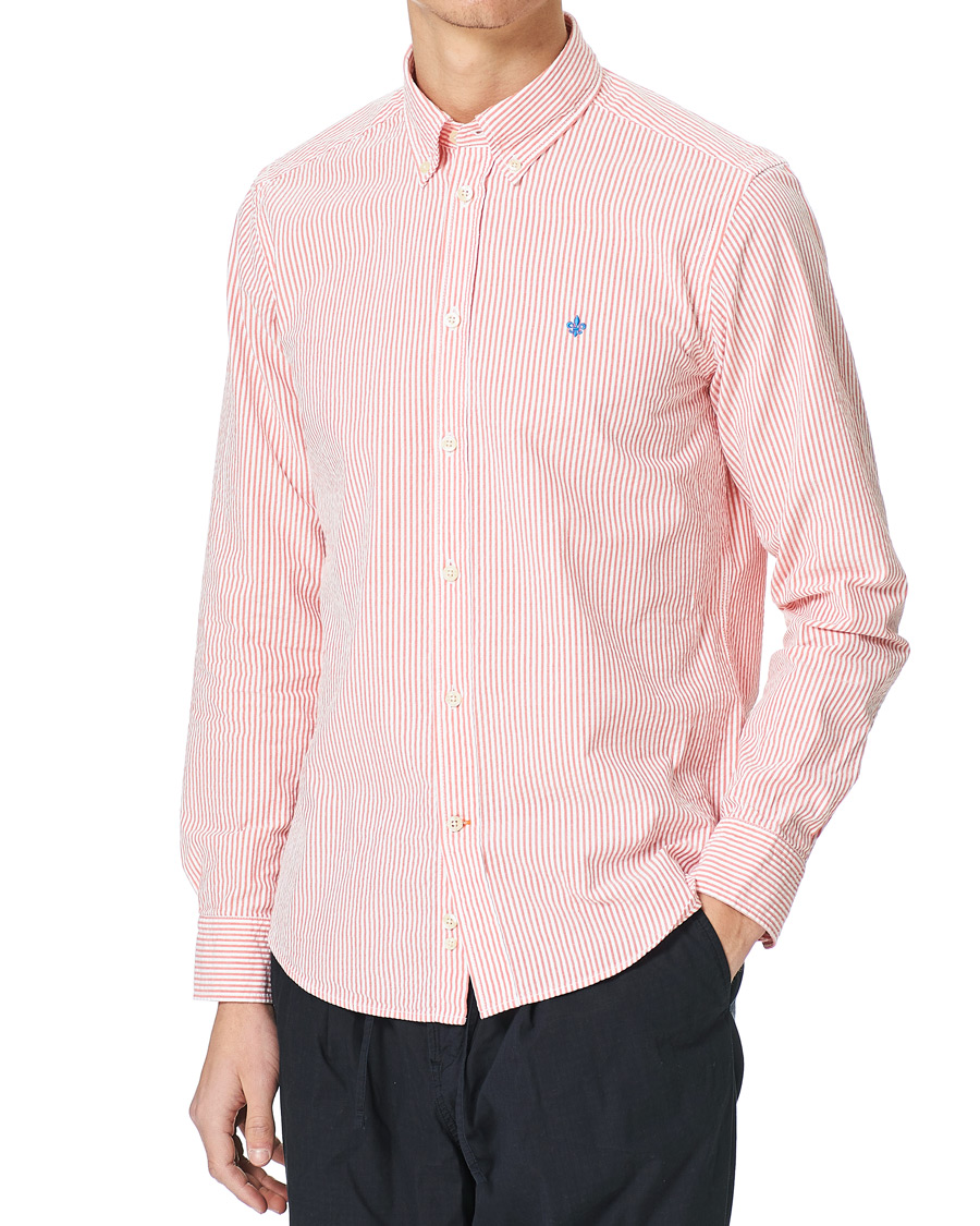 Heren | Overhemden | Morris | Seersucker Striped Button Down Shirt Orange