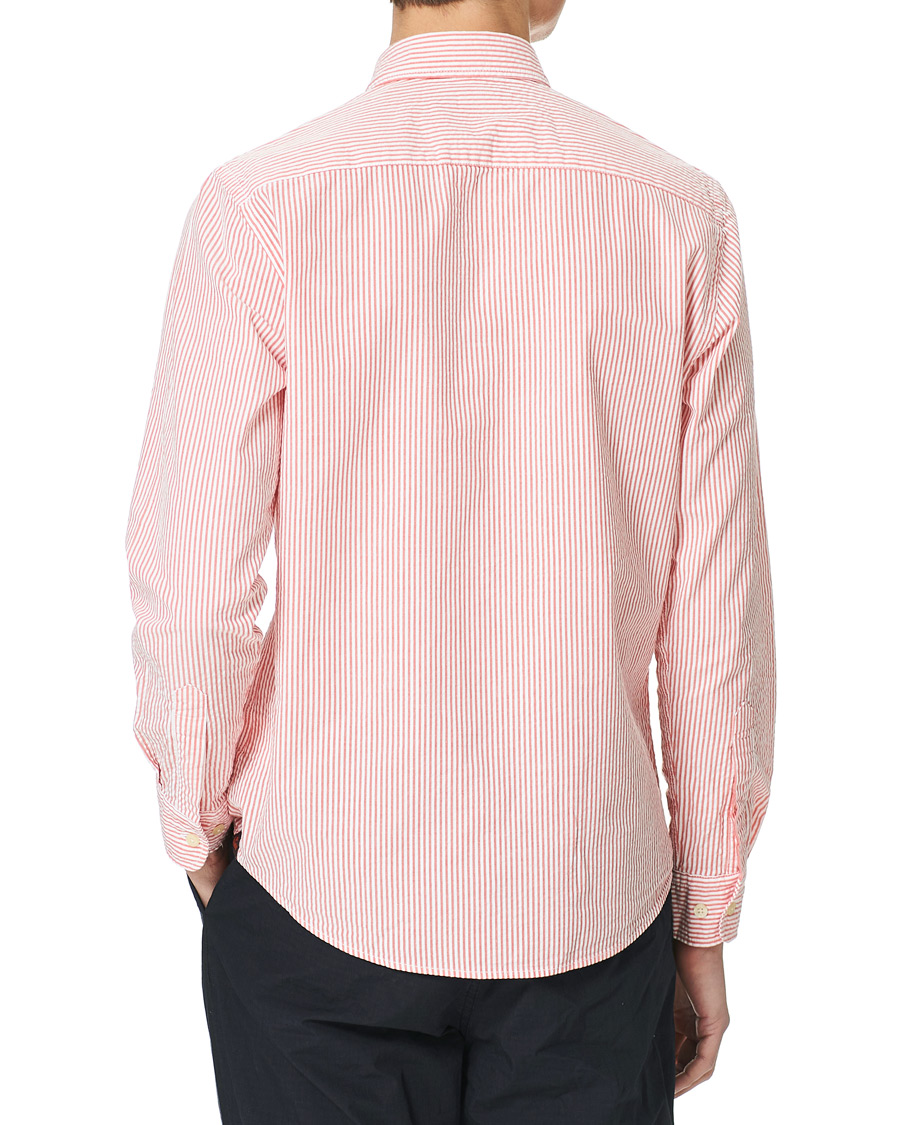 Heren | Overhemden | Morris | Seersucker Striped Button Down Shirt Orange