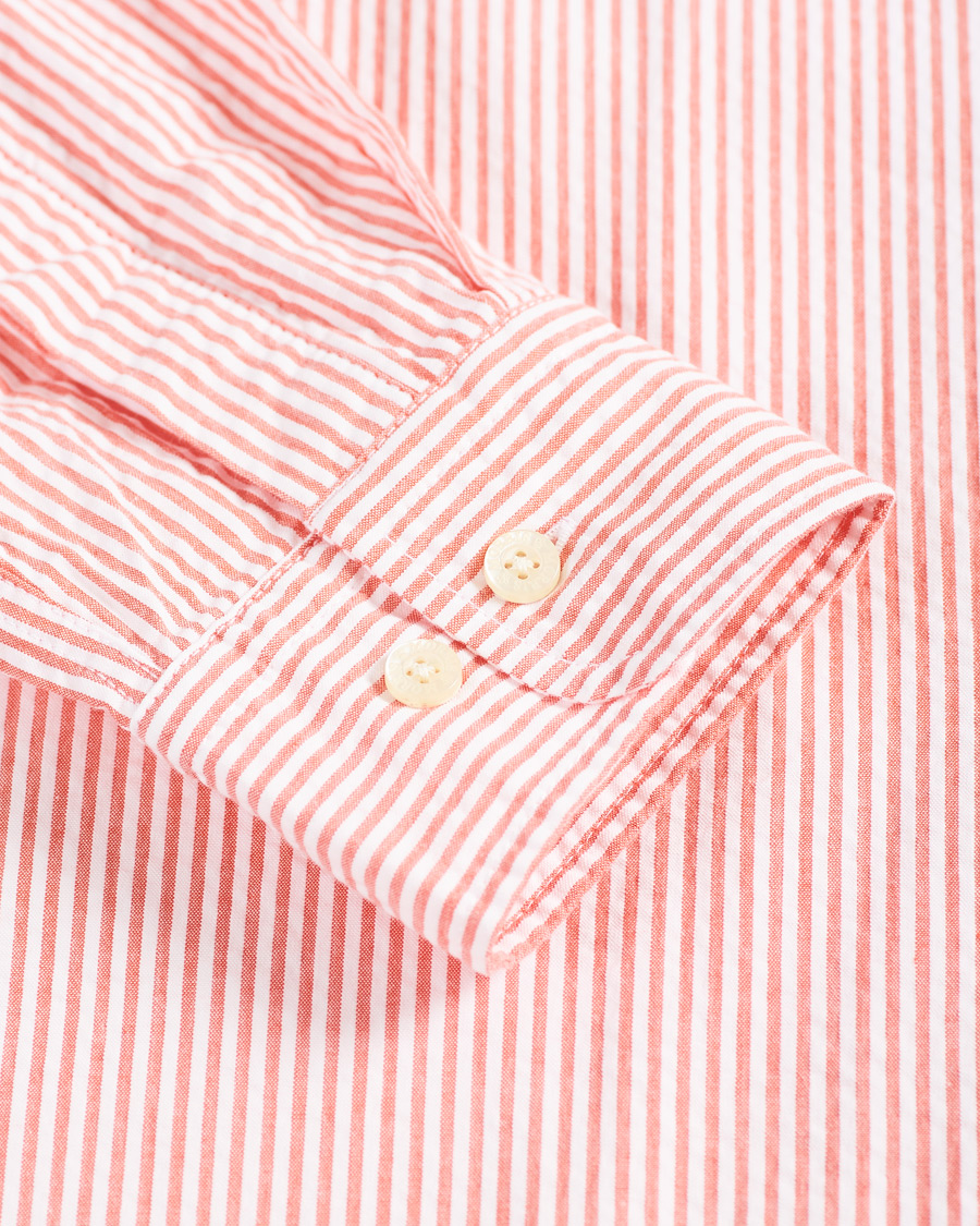 Heren | Overhemden | Morris | Seersucker Striped Button Down Shirt Orange