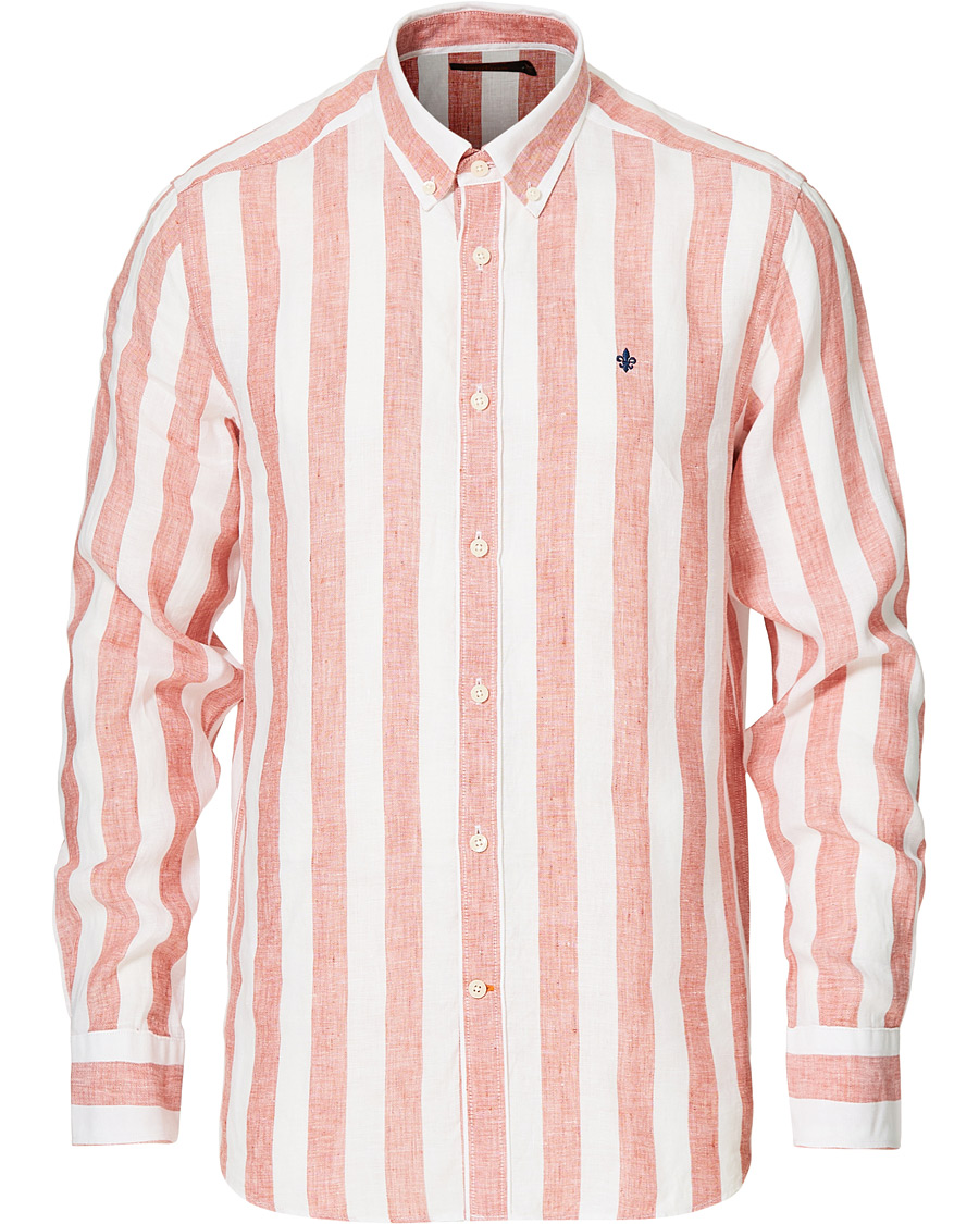 Heren | Overhemden | Morris | Douglas Striped Linen Button Down Shirt Orange