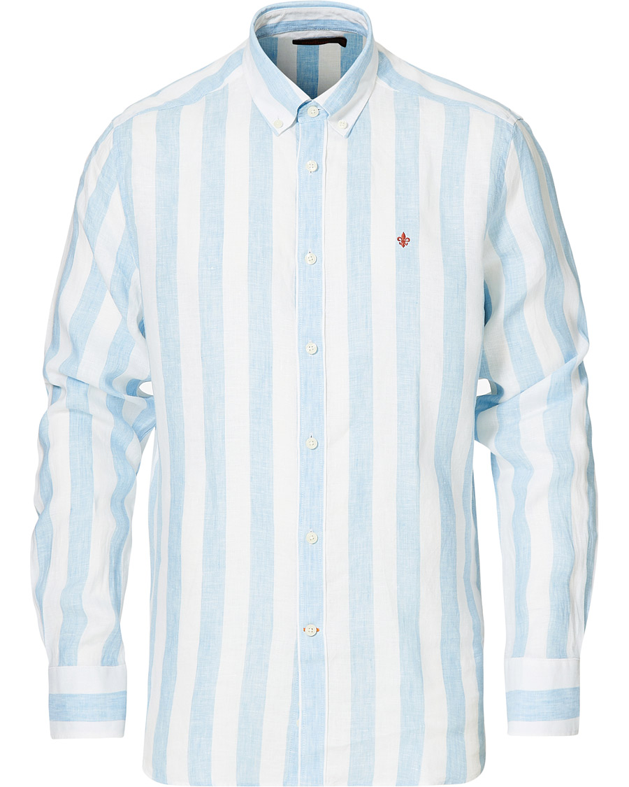 Heren | Overhemden | Morris | Douglas Striped Linen Button Down Shirt Light Blue