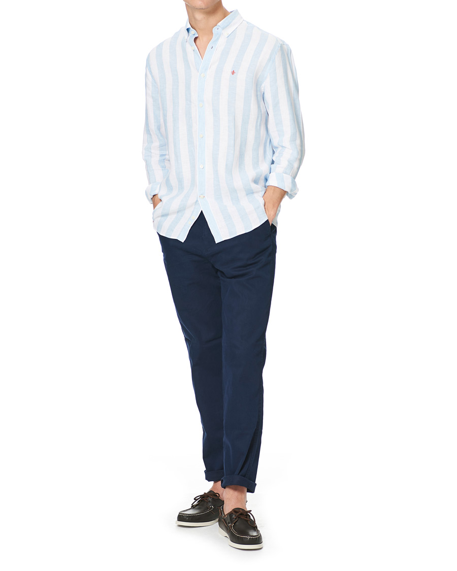 Heren | Overhemden | Morris | Douglas Striped Linen Button Down Shirt Light Blue