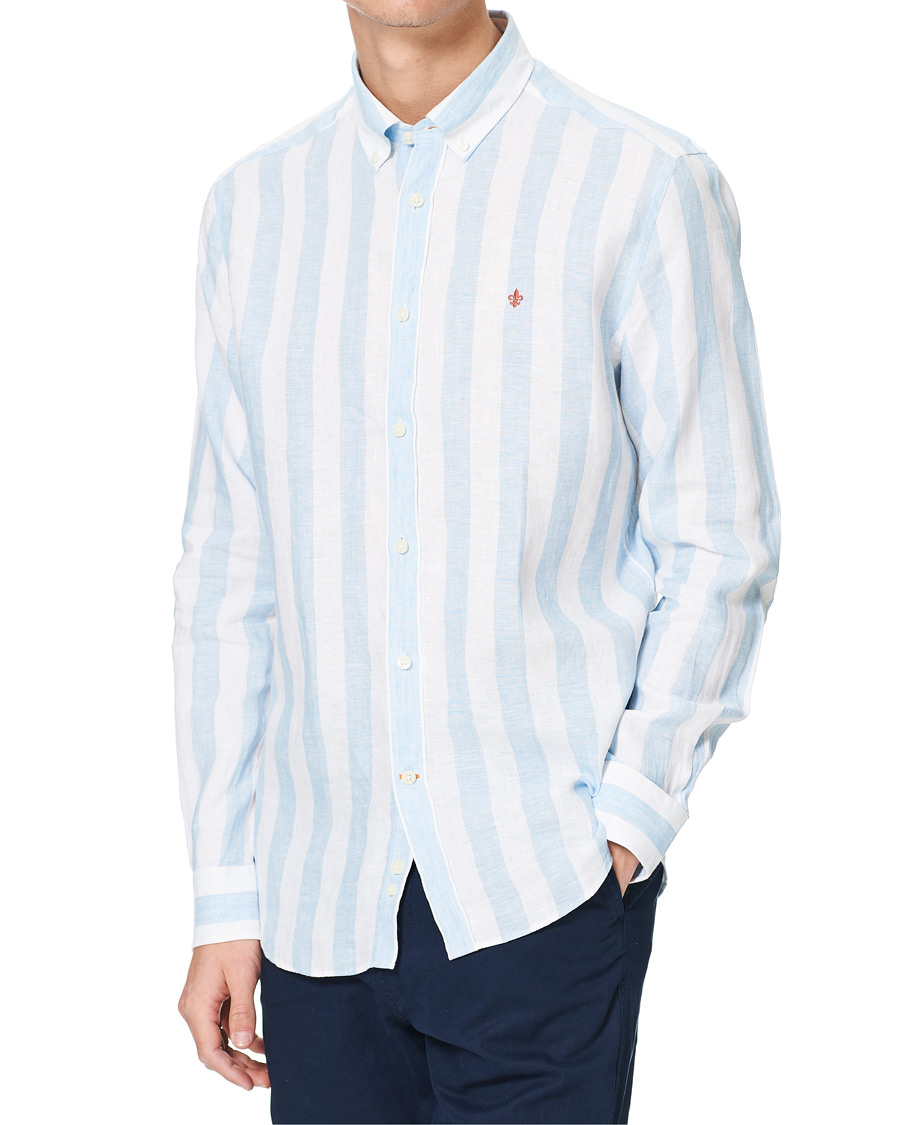 Heren | Overhemden | Morris | Douglas Striped Linen Button Down Shirt Light Blue