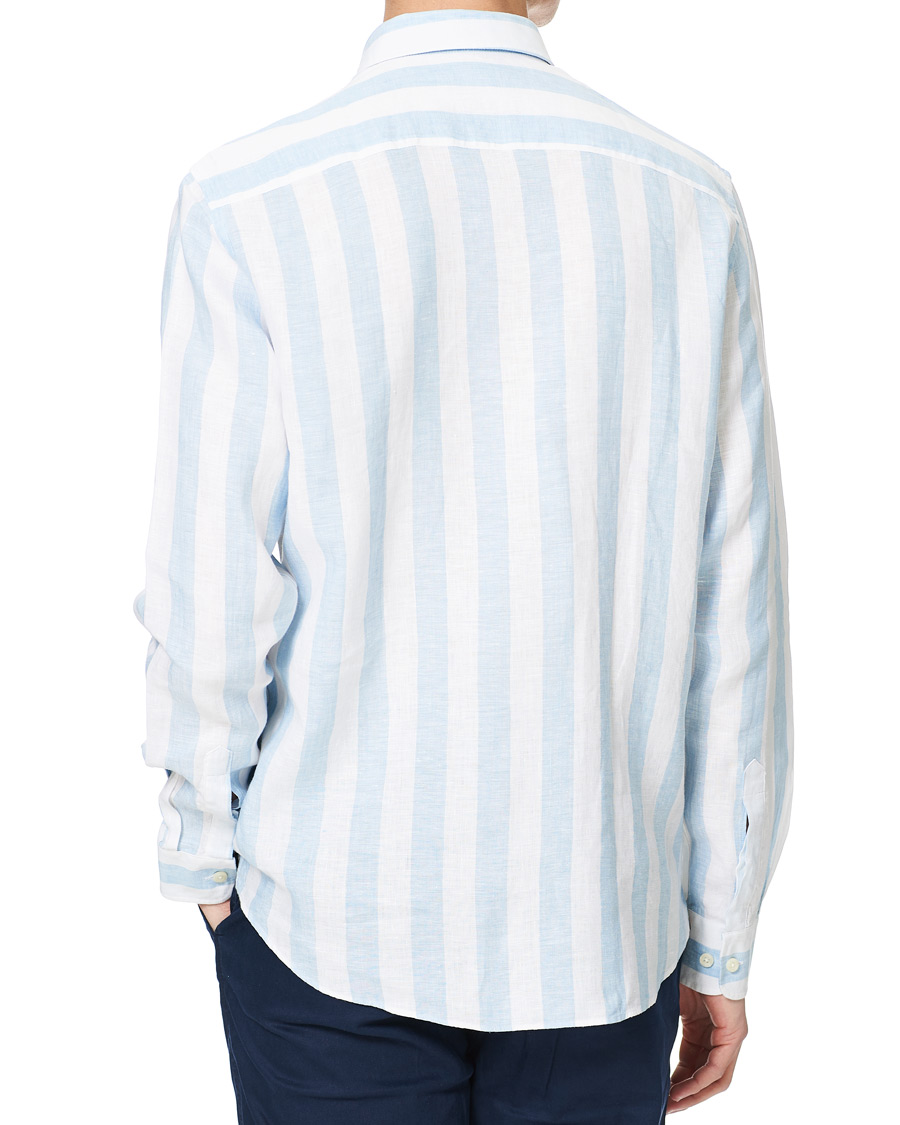 Heren | Overhemden | Morris | Douglas Striped Linen Button Down Shirt Light Blue
