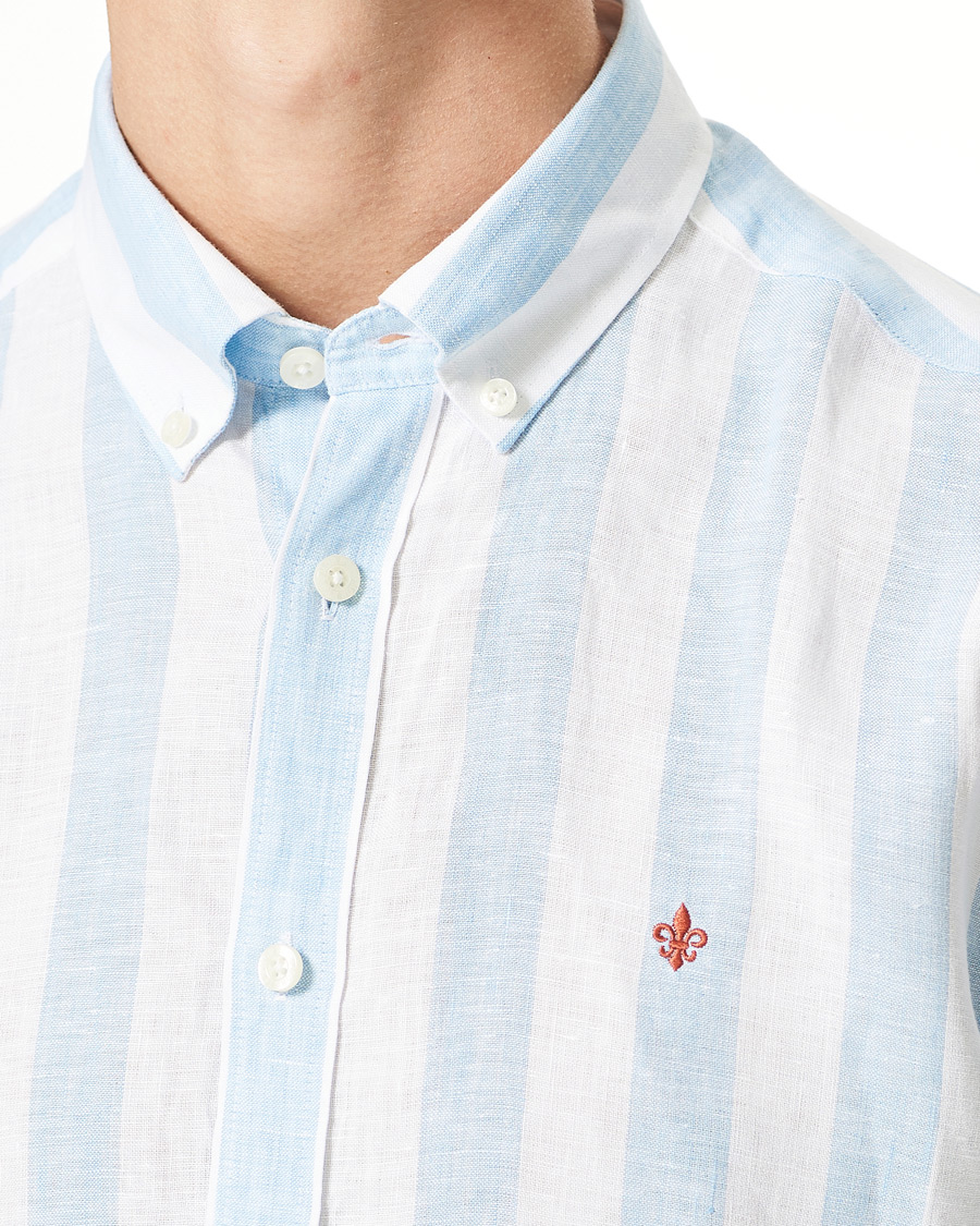 Heren | Overhemden | Morris | Douglas Striped Linen Button Down Shirt Light Blue