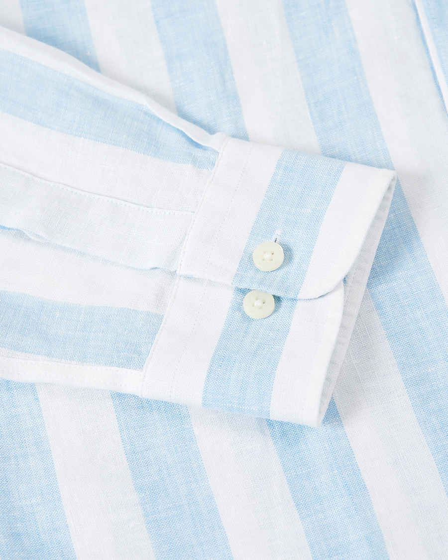 Heren | Overhemden | Morris | Douglas Striped Linen Button Down Shirt Light Blue