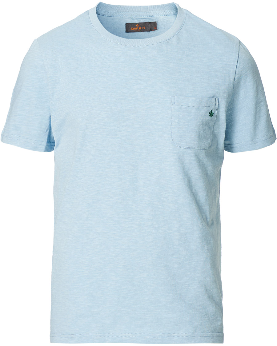 Heren | T-shirts | Morris | Lily Slub Pocket Crew Neck Tee Light Blue