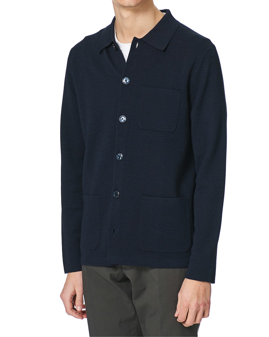 Heren | Truien | Morris Heritage | Knitted Shirt Jacket Navy